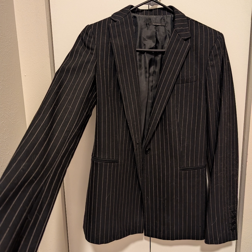 Elie Tahari Black Pinstripe Wool Women's Blazer